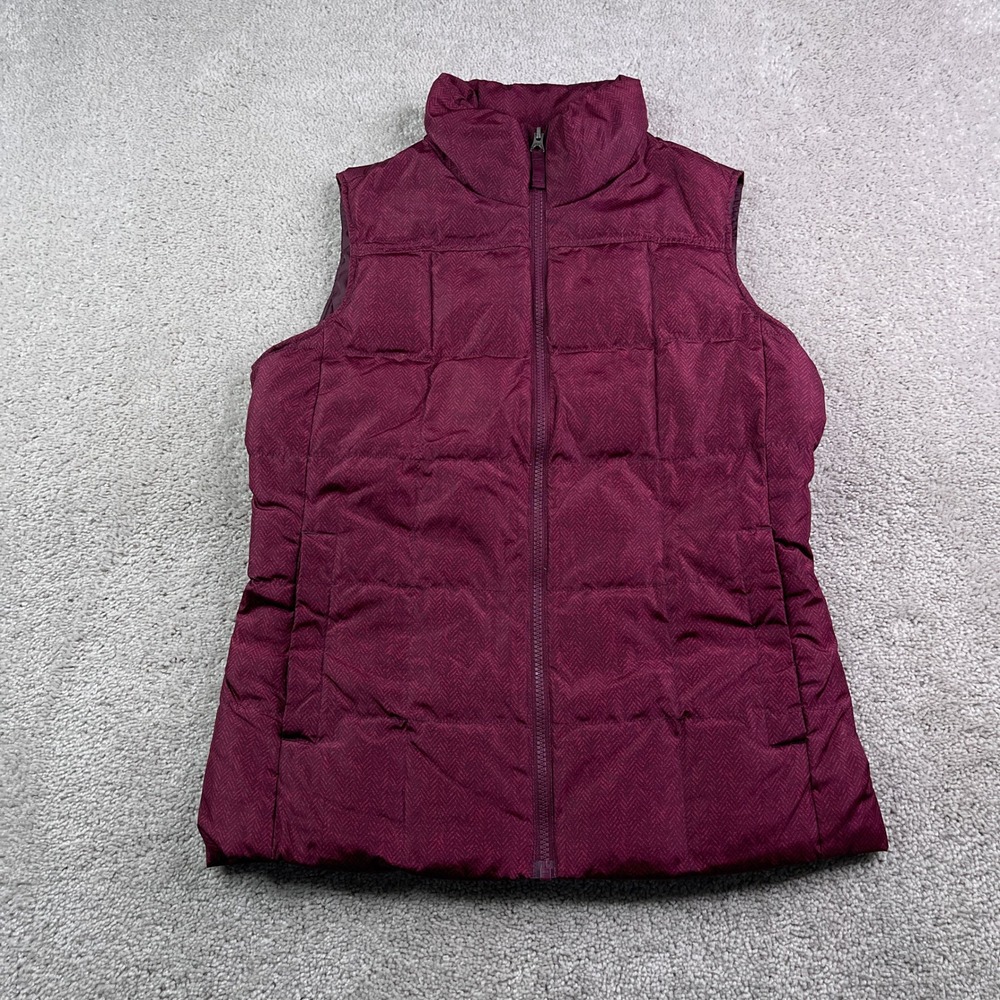 Lands End Vest Womens Extra Small XS Maroon Herringbone Puffer Down Quilted Zip